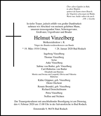 Traueranzeige von Helmut Vinzelberg von Neue Presse Coburg