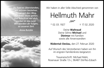 Traueranzeige von Hellmuth Mahr von Neue Presse Coburg