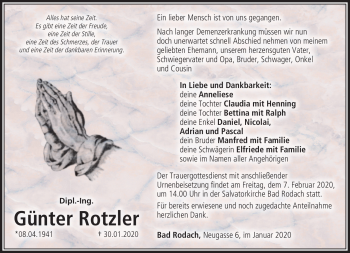 Traueranzeige von Günter Rotzler von Südthüringer Presse