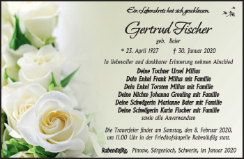 Traueranzeige von Gertrud Fischer von Südthüringer Presse