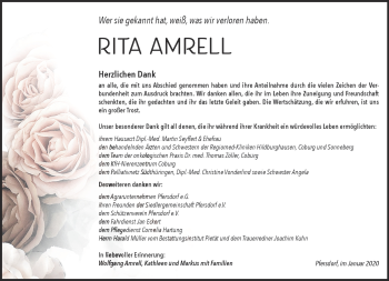Traueranzeige von Rita Amrell von Südthüringer Presse