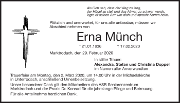 Traueranzeige von Erna Münch von Neue Presse Coburg
