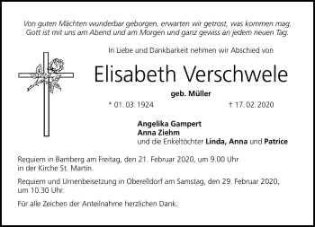 Traueranzeige von Elisabeth Verschwele von Neue Presse Coburg