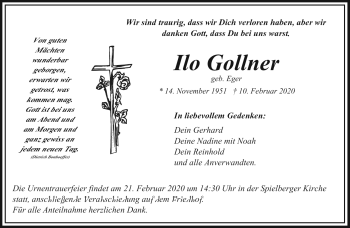 Traueranzeige von Ilo Gollner von Frankenpost