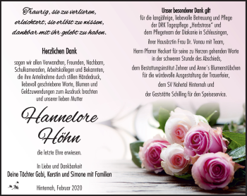 Traueranzeige von Hannelore Hühn von Südthüringer Presse