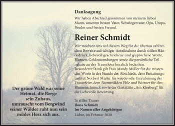 Traueranzeige von Reiner Schmidt von Südthüringer Presse