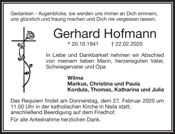 Traueranzeige von Gerhard Hofmann von Frankenpost