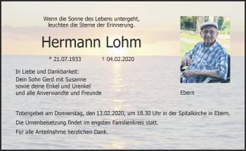 Traueranzeige von Hermann Lohm von Neue Presse Coburg