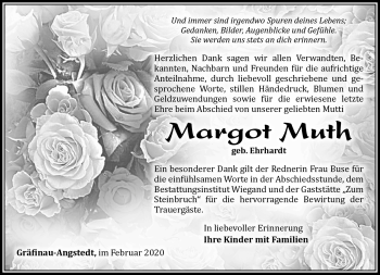 Traueranzeige von Margot Muth von Südthüringer Presse