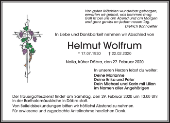 Traueranzeige von Helmut Wolfrum von Frankenpost