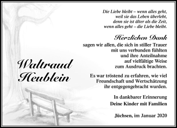 Traueranzeige von Waltraud Heublein von Südthüringer Presse