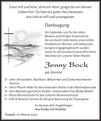 Traueranzeige von Jenny Bock von Südthüringer Presse