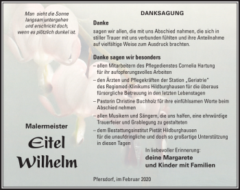 Traueranzeige von Eitel Wilhelm von Südthüringer Presse