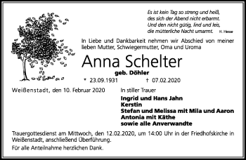 Traueranzeige von Anna Schelter von Frankenpost