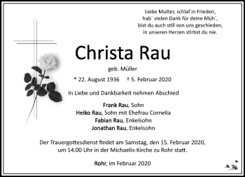 Traueranzeige von Christa Rau von Südthüringer Presse