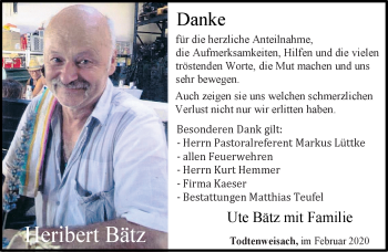 Traueranzeige von Heribert Bätz von Neue Presse Coburg