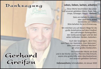 Traueranzeige von Gerhard Greifzu von Südthüringer Presse