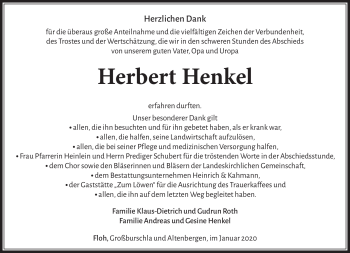 Traueranzeige von Herbert Henkel von Südthüringer Presse