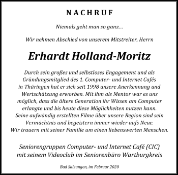 Traueranzeige von Erhardt Holland-Moritz von Südthüringer Presse