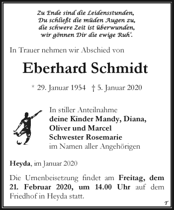 Traueranzeige von Eberhard Schmidt von Südthüringer Presse