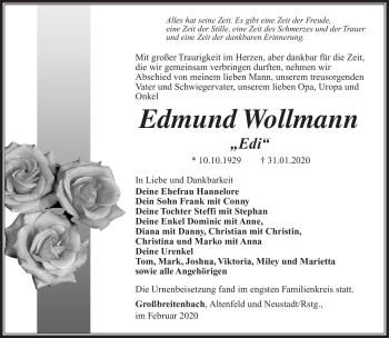 Traueranzeige von Edmund Wollmann von Südthüringer Presse