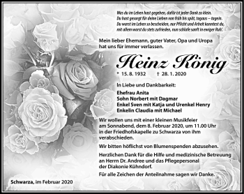 Traueranzeige von Heinz König von Südthüringer Presse