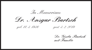 Traueranzeige von Ansgar Bartsch von Neue Presse Coburg