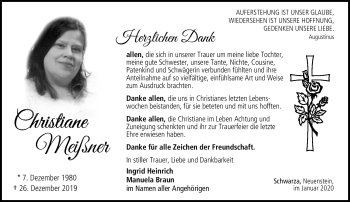 Traueranzeige von Christiane Meißner von Südthüringer Presse
