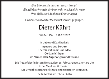 Traueranzeige von Dieter Kührt von Südthüringer Presse