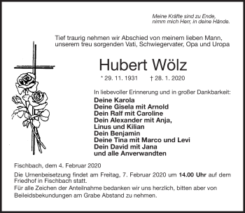 Traueranzeige von Hubert Wölz von Neue Presse Coburg