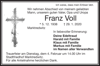 Traueranzeige von Franz Voll von Frankenpost
