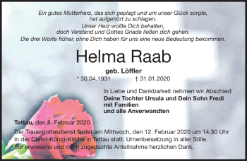 Traueranzeige von Helma Raab von Neue Presse Coburg
