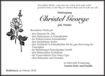 Traueranzeige von Christel George von Südthüringer Presse