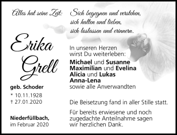Traueranzeige von Erika Grell von Südthüringer Presse