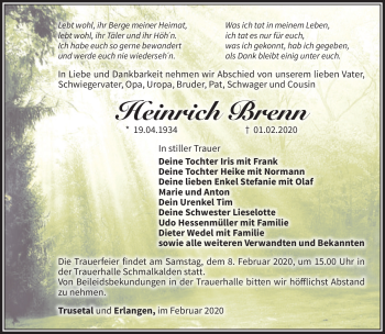 Traueranzeige von Heinrich Brenn von Südthüringer Presse