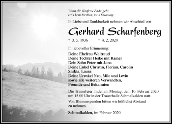 Traueranzeige von Gerhard Scharfenberg von Südthüringer Presse