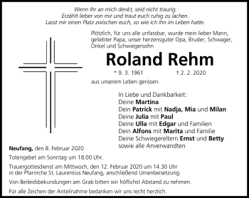 Traueranzeige von Roland Rehm von Neue Presse Coburg