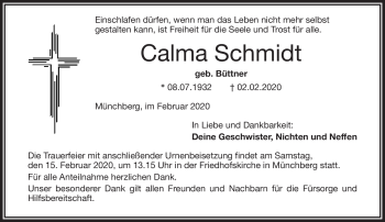 Traueranzeige von Caalma Schmidt von Frankenpost