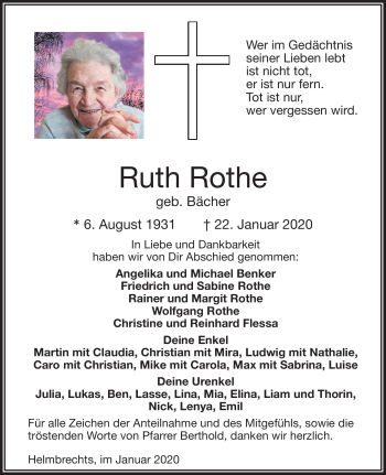 Traueranzeige von Ruth Rothe von Frankenpost