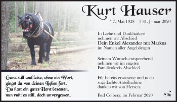 Traueranzeige von Kurt Hauser von Südthüringer Presse