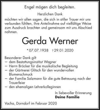 Traueranzeige von Gerda Werner von Südthüringer Presse