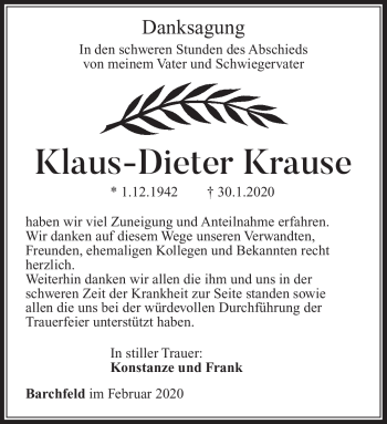 Traueranzeige von Klaus-Dieter Kraus von Südthüringer Presse