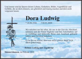 Traueranzeige von Dora Ludwig von Südthüringer Presse