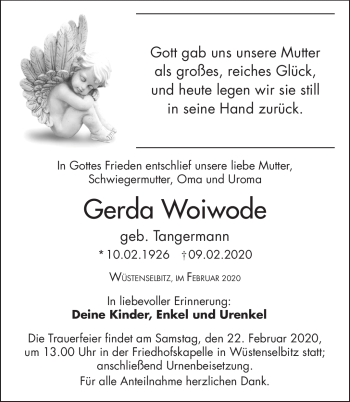 Traueranzeige von Gerda Woiwode von Frankenpost