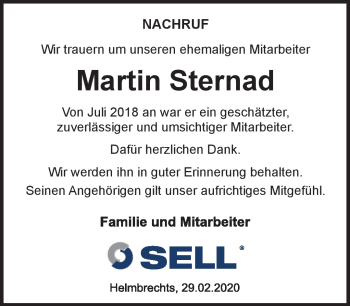 Traueranzeige von Martin Sternad von Frankenpost