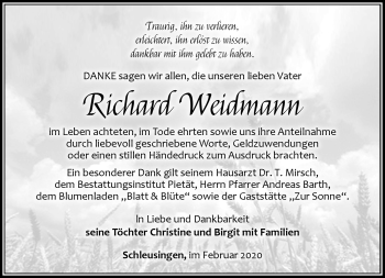 Traueranzeige von Richard Weidmann von Südthüringer Presse