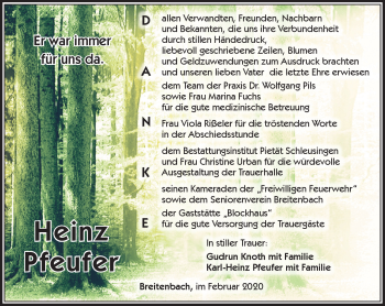 Traueranzeige von Heinz Pfeufer von Südthüringer Presse