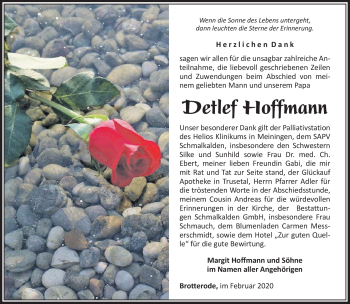Traueranzeige von Detlef Hoffmann von Südthüringer Presse