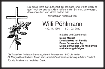 Traueranzeige von Willi Pöhlmann von Frankenpost
