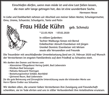 Traueranzeige von Hilde Kühn von Südthüringer Presse